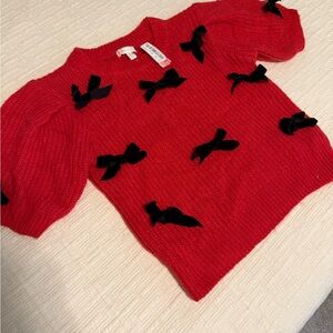 NWT - GB girls Vibrant Red Sweater with Black Bow Details